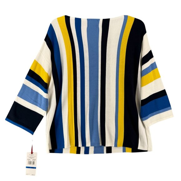 Ruby Rd. Womens PXL Cabana Club Striped Knit Top Yellow/Blue/White 3/4 Sleeve - Picture 5 of 9